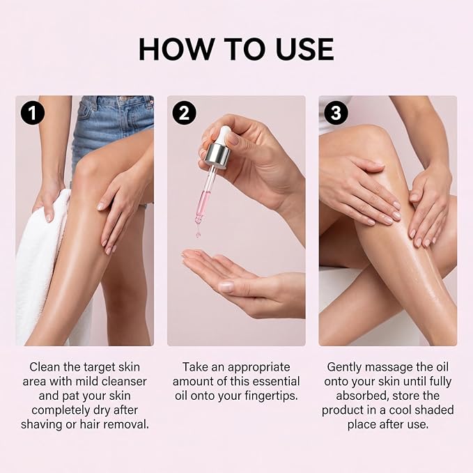 After Shave & Hair Removal Care Essential Oil, formulated with Mineral Oil, Jojoba Seed Oil and Vitamin E, nourish and soothe skin, improve dryness, keep skin silky, for daily post-shave care