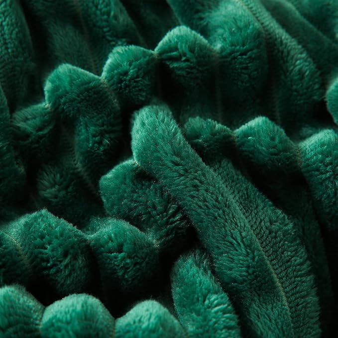 Green Sherpa Fleece Throw Blanket 108”×90”for Couch Sofa | Double Side Soft Fuzzy Cozy Plush Thick Flannel Blanket with Striped Design Gift for Adults,Woman