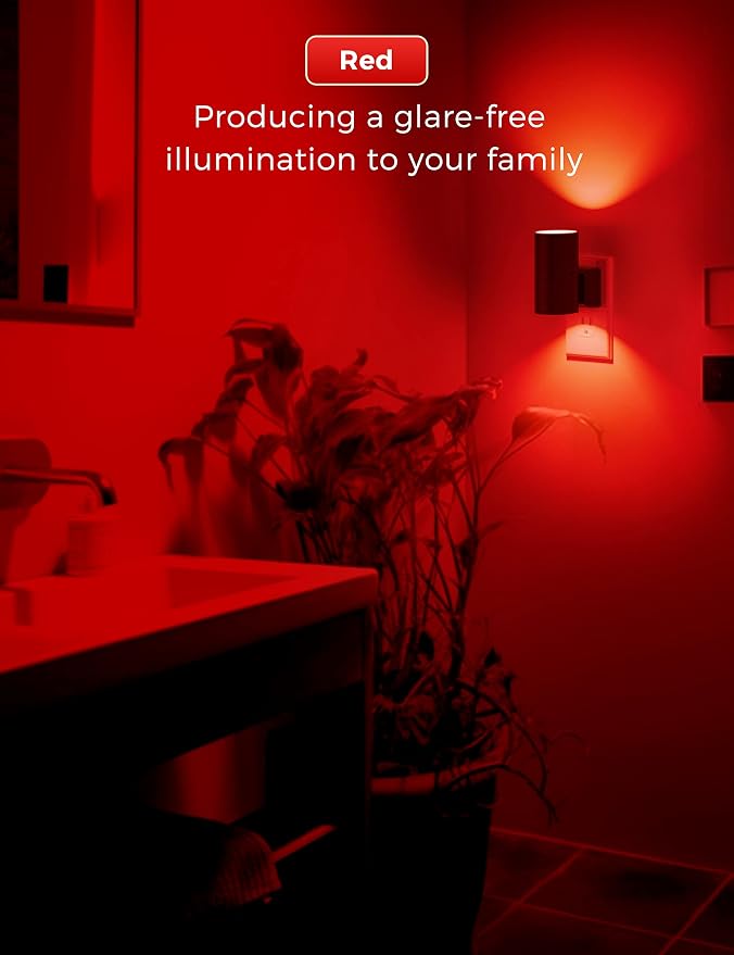 L LOHAS LED Red Night Light, Circadian Night Lights Plug into Wall, 2 Pack | LED Nightlights with Light Sensor, Sleep Aid Red, Dimmable Night Light for Nursery Kids Adults, Home Decor, Hallway, Bedroom