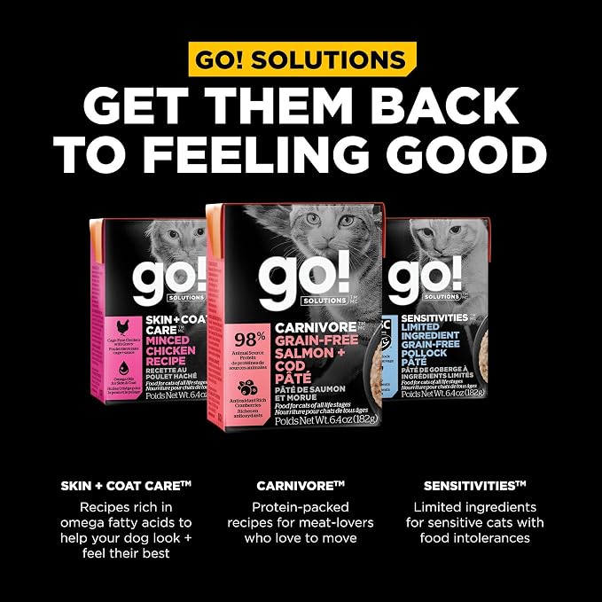 Go! Solutions Carnivore, Grain-Free, Protein Rich Wet Cat Food, Salmon and Cod Pâté, 6.4 oz (Pack of 24)