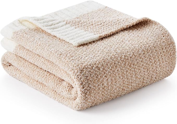 Snuggle Sac Heather Throw Blanket for Couch, Reversible Super Soft Blankets Warm Cozy Knit Fuzzy Plush Lightweight for Sofa, Bed, Camping, Picnic (Heather Beige, Throw-XL(50"x 70"))