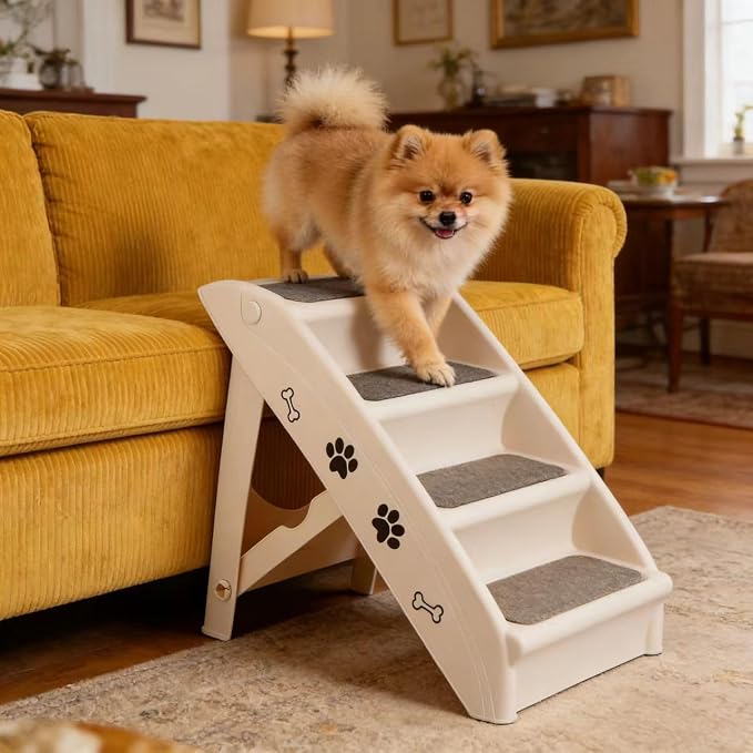 ZENY Dog Stairs for Bed 20" H, 4-Step Dog Steps for High Bed, Couch, Car | Pet Steps for Small Dogs and Cats, Non-Slip Pet Ramp Indoor, Tan