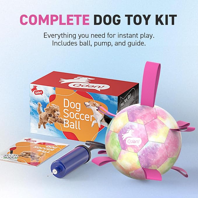 QDAN Dog Balls, Dog Herding Ball, 8 Inch Large Dog Soccer Ball with Strap