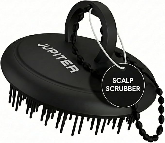 Jupiter Scalp Exfoliator - Scalp Massager Tool for Wet & Dry Hair - Ergonomic Detangler Brush - Dandruff Comb & Scrub to Remove Dandruff & Buildup and Support Circulation - Black