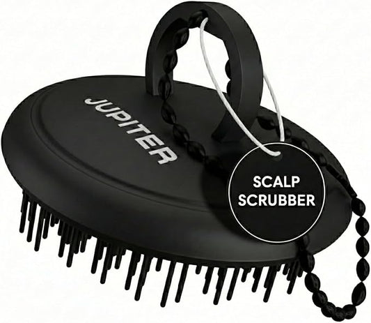 Jupiter Scalp Exfoliator - Scalp Massager Tool for Wet & Dry Hair - Ergonomic Detangler Brush - Dandruff Comb & Scrub to Remove Dandruff & Buildup and Support Circulation - Black