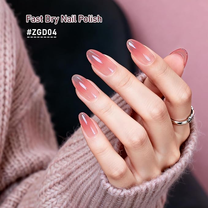 Jelly Nail Polish Set, 10 Color With 2Pcs Base and Top Coat Quick Dry High Gloss Shine Nail Polish Non Gel Translucent Milky White Nude Pink Color Holiday Gift Giving 5ML