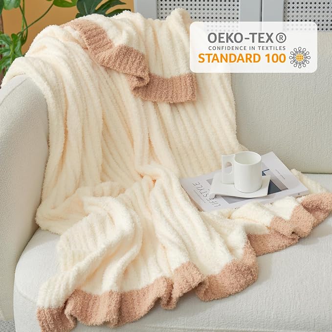 Snuggle Sac Buttery Soft Throw Blanket for Couch, Winter Fluffy Cozy Soft Throws Dupes for All Season, Reversible Warm Microfiber Fuzzy Blankets for Couch, Sofa, Bed, Travel, Cream, 50x60 inches