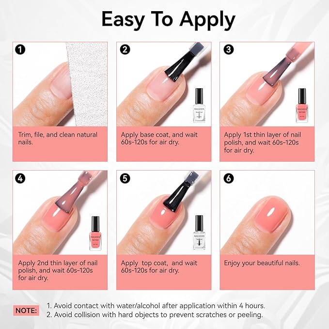 Pink Nail Polish Fast Dry Sheer Tinted Blush Rose Fingernail Polish, Jelly Pink 12-Toxic Free Vegan Rich in VE Nail Lacquer for All Tone Skin Home DIY Nail Art Gift for Women Girls