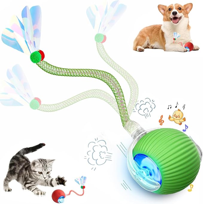 Speed 2.0 Tail Interactive Cat Toys for Indoor Cats, Moving Cat Toy | Chirping & Motion Activate Cat Toy, Smart Kitten Toys Rolling Ball Moving Ball, Electric Dog Cat Ball for Enrichment Exercise