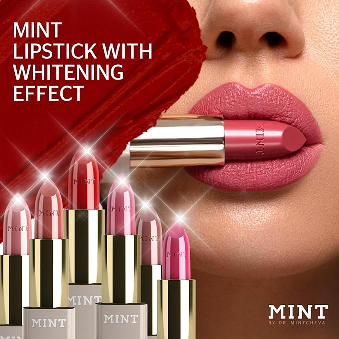 MINT Lipstick in NUDE ROSÉ - Optical Teeth Whitening Lipstick with Blue Pigments - Immediate Bright Smile Effect - Fuller Lips Effect with Hyaluronic Acid and Oléoactif Complex - By Dr. Mintcheva