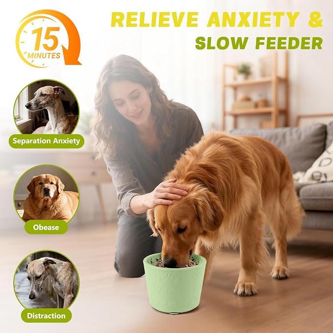 Dog Slow Feeder Lick Bowl, Silicone Dog Bowl with Strong Suction, Green