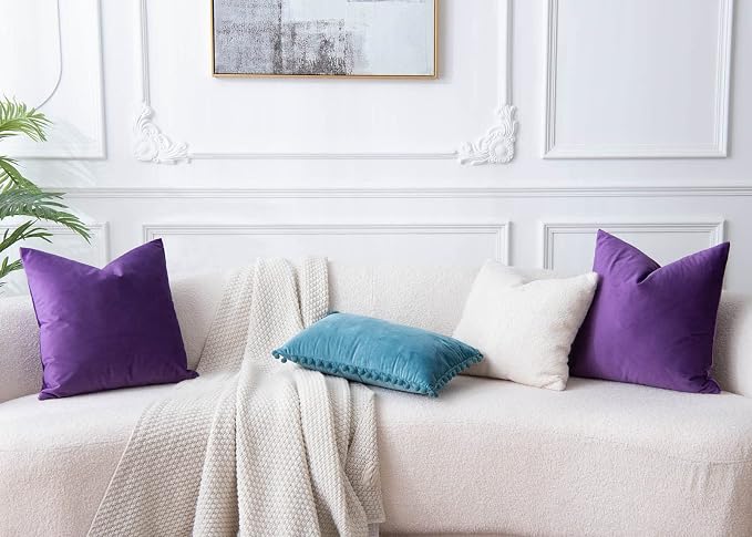 26x26 Throw Pillow Covers Decorative Velvet Couch Covers Set of 2,Purple | JUSPURBET Cozy Soft Velvet Pillowcases with Invisible Zipper for Modern Couch Sofa Bed Living Room Bedroom Home Decor