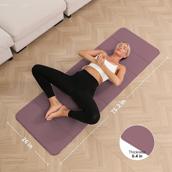 PAIDU Foldable Yoga Mat - 10mm Extra Thick, 75"26" Non-Slip Exercise Fitness Mat | SGS Eco-Certified, Portable for Yoga/Pilates/Studio/Home Workout