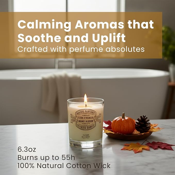 Panier des Sens Jasmine Long-Lasting Scented Candle, 6.3 oz | Hand-Poured In Provence | Up To 55 Hours Burn Time | 100% Natural Cotton Wick | Long-Lasting French Home Fragrance