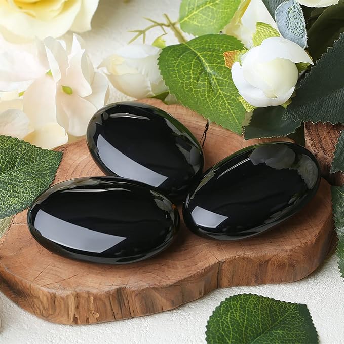 ZHIYUXI 2.4" Black Obsidian Crystals Stone Healing Crystals Gemstones and Crystals Decor Worry Stone Energy Balancing Therapy Polished Stones Palm Stone Room Decor Mediation Gifts 1PC