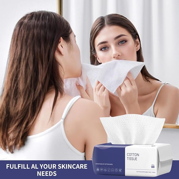 Disposable Face Towel, 100 Count Face Towels for Washing Soft Cotton Dry Wipes Facial Cloths Towelettes for Washing and Drying, Facial Tissue for Cleansing, Skincare and Makeup Remover