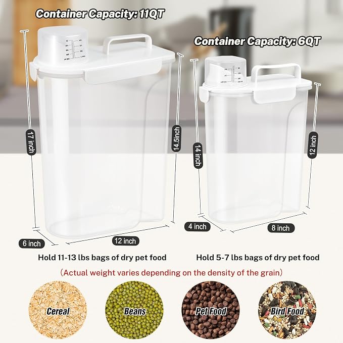 Dog Cat Food Storage Container with Cup (White, 5+10L)