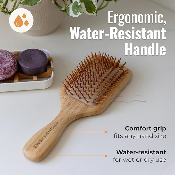 ZWS Essentials Bamboo Hair Brush | Sustainable Detangling Hairbrush for All Hair Types | Natural Scalp Massage Brush with Eco-Friendly Bristles for Smooth, Frizz-Free Styling by Zero Waste Store