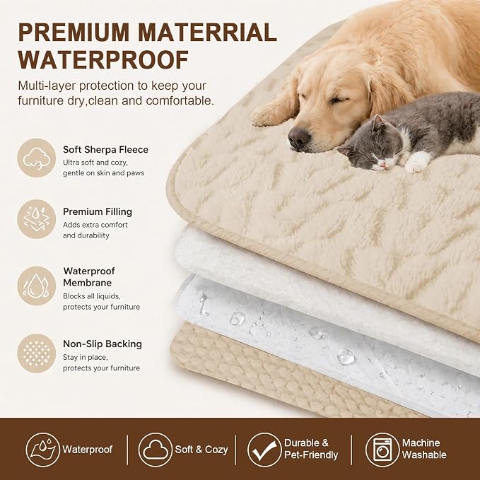 Ameritex Waterproof Dog Blanket Reversible, Leakproof Pet Blanket for Large Dogs, Soft Furniture Sofa Couch Cover Protector Washable, Fleece Cat Throw Bed, Reversible Washable Soft Plush