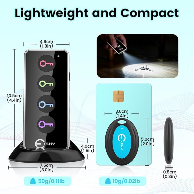 Esky Key Finder Locator with 80dB Noise Sound Item Trackers 4 Receivers | Wireless Key Finders with 131ft Range Beeper Tags & Flashlight for Finding Keys Wallet Remote Control Pet Phone