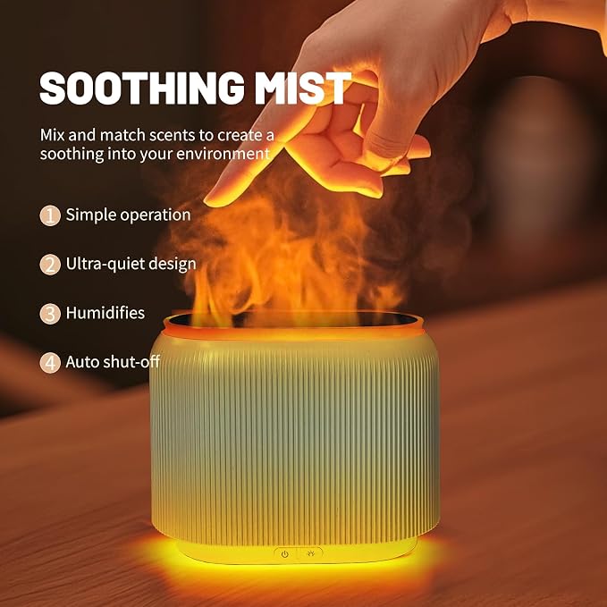 LIFFY Essential Oil Diffuser - Fireplace Fire Flame Aromatherapy Diffuser, Mist Humidifier with Multi-Color LED Lights, for Bedroom, Yoga Spa | Whisper-Quiet Operation, Ideal Gifts