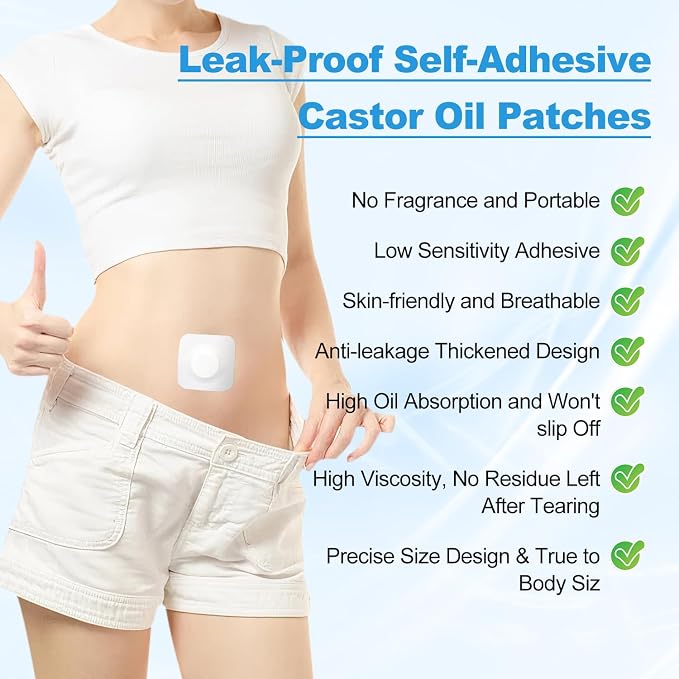 Leak-Proof Self-Adhesive Castor Oil Patches, Disposable Empty Belly Button Patch, Highly Absorbent Core, Breathable, Soft and Comfortable, Wash-Free, Easy to Use, Impermeable (100)