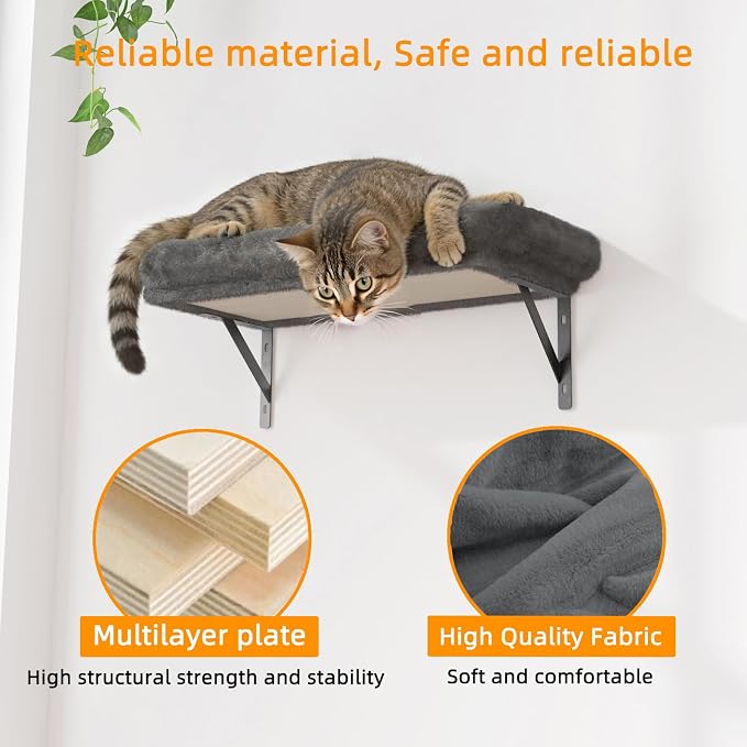 Cat Wall Shelves 5-Piece Set,Cat Walls Furniture for Indoor Large Cats Includes Bed, Cave, Scratching Post, Hammock, Space Saving Floating Shelves (Dark Gray)