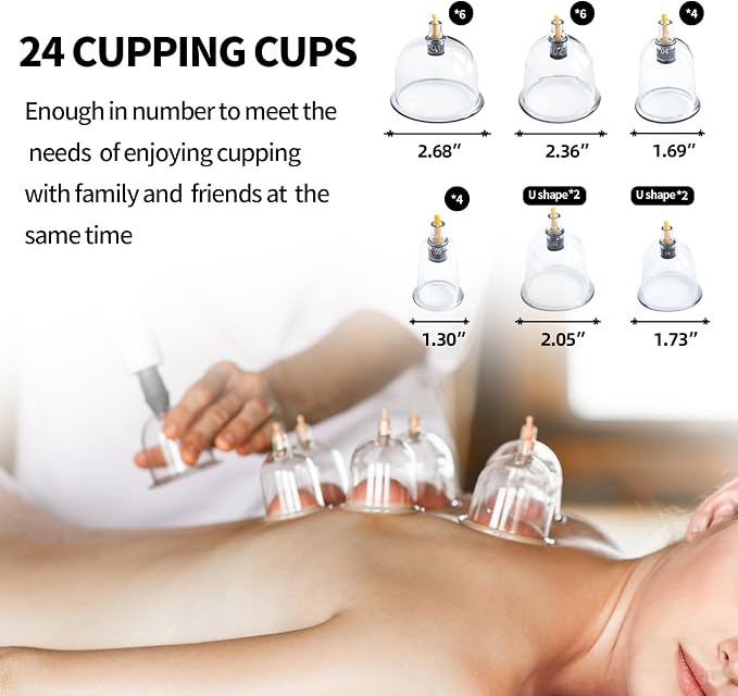 Cupluw Cupping Set, 24 Cups Cupping Kit for Massage Therapy, Chinese Cupping Therapy Set with Magnetics, Professional Vacuum Cupping Set for Cellulite Reduction Muscle Pain Relief with Manual Pump