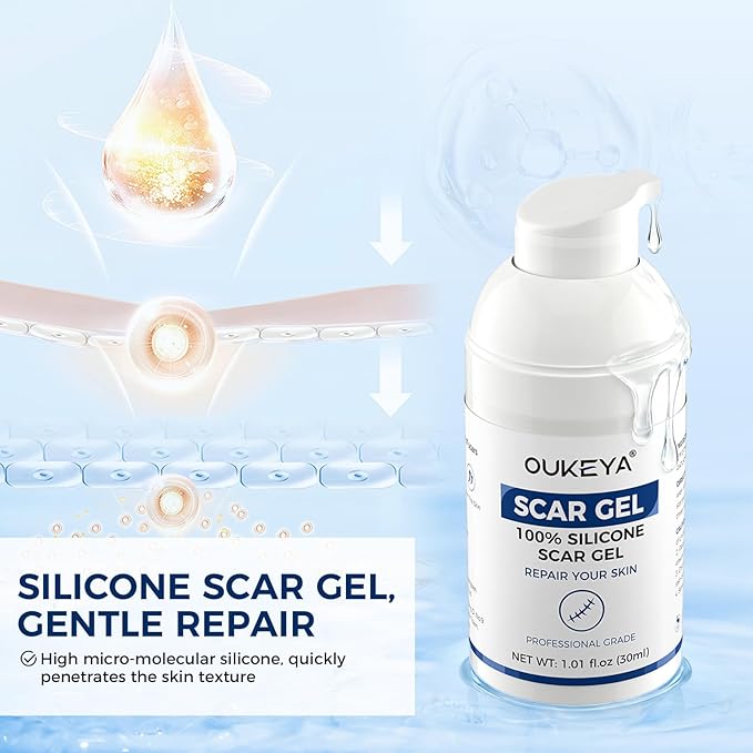 OUKEYA Silicone Scar Gel - 100% Silicone Cream Perfect for Sensitive Skin, Say Goodbye to Old and New Scars (30ml)