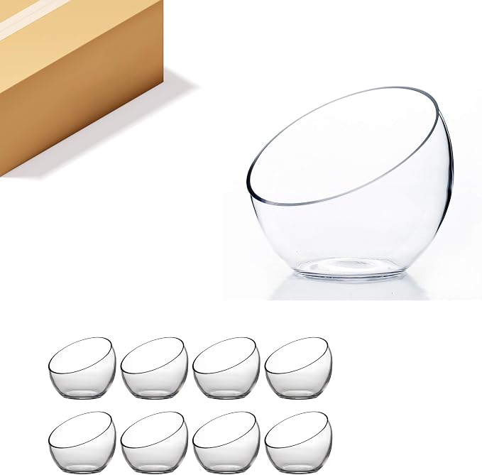 WGVI Clear Slant Cut Bowl Glass Vase, Glass Terrarium, Candy Dish, Glassware, Slant Cut, 7" Width, 6" Height (8 Pieces)