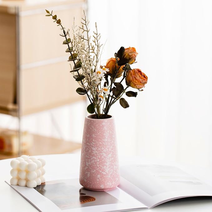 Simple Boho Ceramic Flower Vase for Home Decor (Snowflake Pink,Small) | 6'' Modern Cute Vase for Flower Plant Pampas Grass, Fit for Table Shelf Centerpieces, Living Room Bedroom Wedding Gift