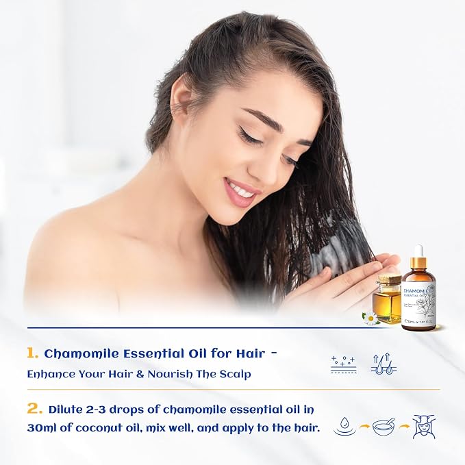 HIQILI 30ML Chamomile Essential Oil, Chamomile Oil for Diffuser, Skin, Soap, Shampoo - 1.01 Fl Oz | Keeping Space Fresh, Relaxing, Can be Used for Skin, Well with Base Materials to Soaps and More -30mL / 1.01 fl oz