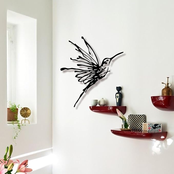 3D Metal Hummingbird Wall Art, Black Outdoor Decor, Waterproof(12.3"x16.5") | Stunning 3D black metal hummingbird, weatherproof design, ideal for garden, yard, or balcony wall decoration