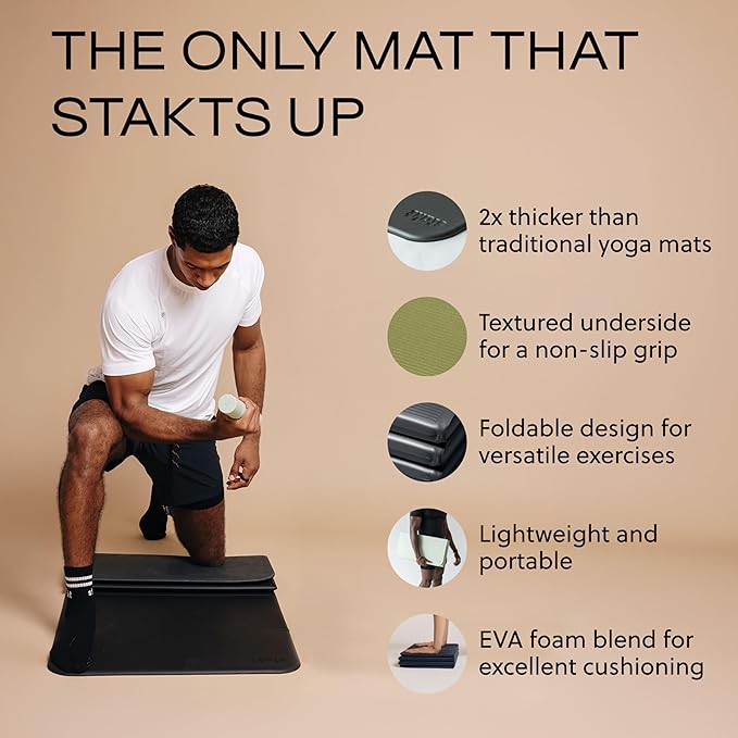 Stakt The Original Foldable Yoga Mat, Premium Foldable Exercise & Workout Mat with Non-Slip Surface, Lightweight Portable for Studio or Home Use, As Seen on Shark Tank