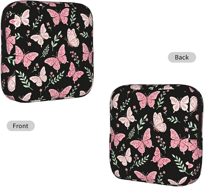 Butterfly Butterflies And Flowers Pink Period Bag For Women,Portable Sanitary Napkin Period Pad Pouch For Purse, Small Make Up Bags