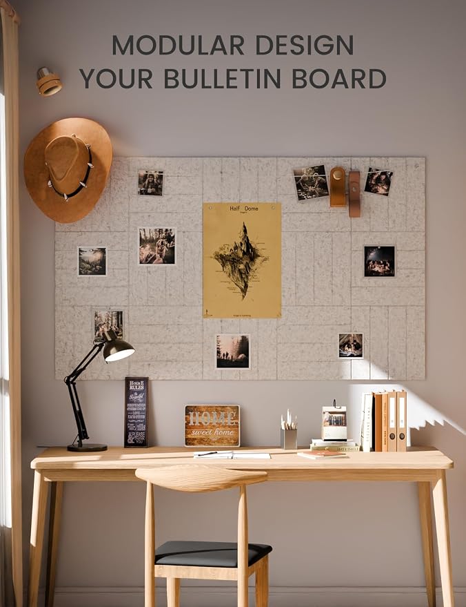 Fluxynara 36" x 24" Large Felt Bulletin Board, Light Gray | 6 Pack Cork Board Alternative with 30 Safe Adhesive Tabs, Felt Pin Boards for Wall Decor, Home, Office, Classroom, Dorm