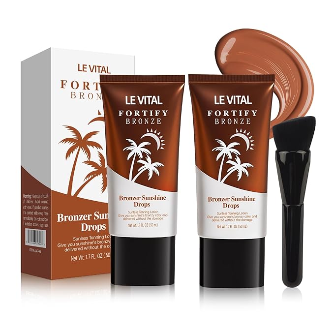 Le Vital Instant Glow Self Tanner Gel,Summer Tan,Face and Body Bronzer,Water-Resistant Bronzer with Natural Beauty and Skin Care,Vit E and Avocado Oil,Cruelty-Free with Brush (Pack of 2) 1.7oz Each
