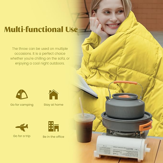 puredown® Soft Feather Down Throw Blanket Lightweight Packable Couch Throw for Indoor and Outdoor Use, 50"X70", Yellow