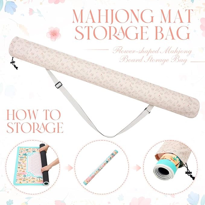 Shinylin 35 Inch Mahjong Mat Carrying Bag with Strap, Printed Drawstring Mahjong Holder Bag Outdoor Travel Canvas Storage for Board Games, Yoga Mats, Tripod