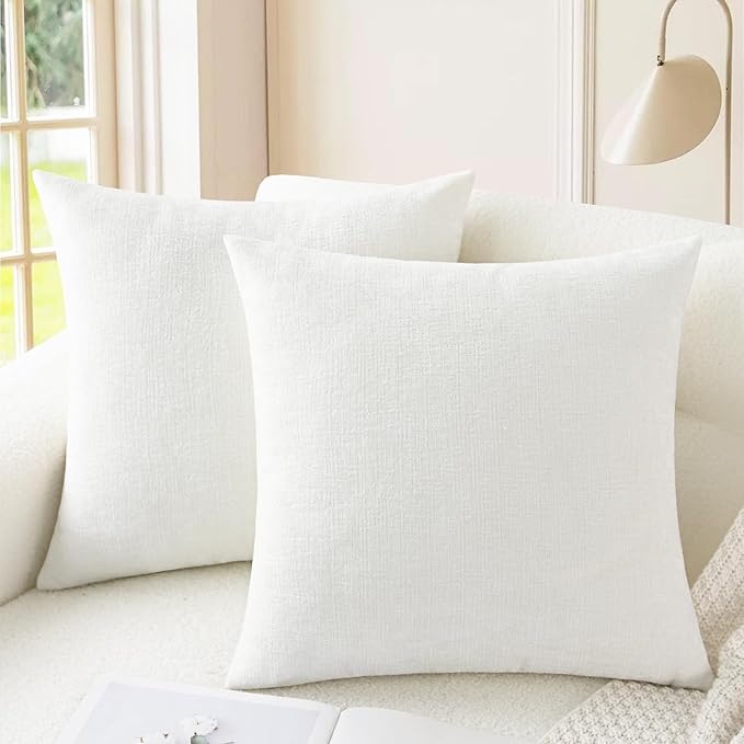 CaliTime Decorative Couch Throw Pillow Covers 22 X 22 Inches True White | Pack of 2, Cozy Chenille Cushion Cases for Sofa Bed Living Room Farmhouse Home