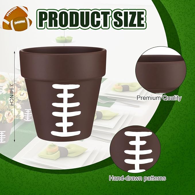 Reallnaive 9 Pcs Football Table Centerpiece Vases 4 Inch Sport Flower Pot | Rugby Lace Design Sports Party Theme, Terracotta Style Planters for Home Decor, Game Day Celebration Table Setup