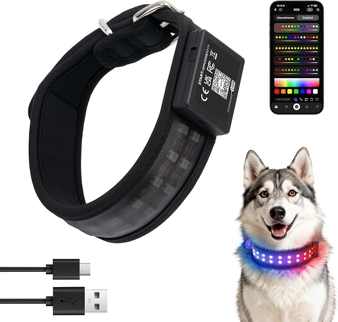 UNISE Customizable LED Dog Collar: RGB Color Changing Light Up Dog Collar