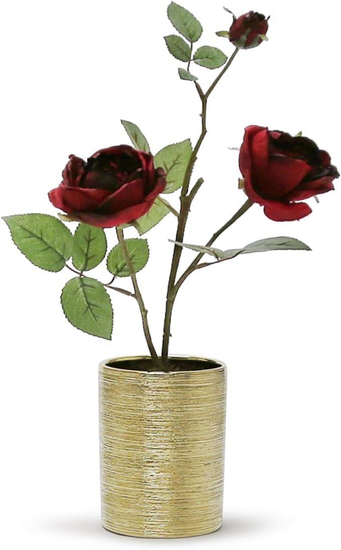 WGV Ceramic Cylinder Vase Width 4" Height 6" Elegant Unique Modern Matte Floral Container Planter Pot Centerpiece for Event Party Wedding Office Home Decor, Gold Textured 1 Piece