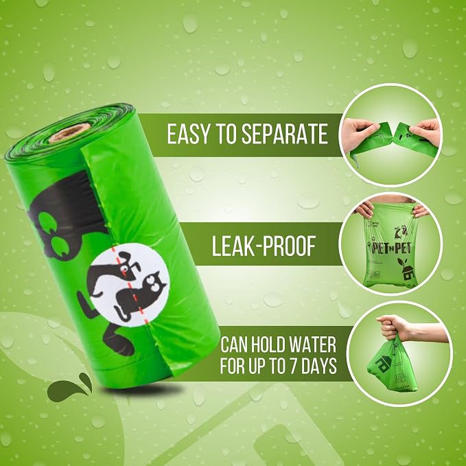 Pet N Pet Poop Bags for Dogs, 1080 Count, Plant Based, Unscented, Green | USDA Certified, 41%, Doggy, Leak-Proof, Refill, Waste, Tear-Resistant, Easy-Tear Design, dog waste bags