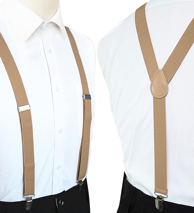 JEMYGINS Solid Color Mens Suspender with 3 Strong Clips Adjustable Braces