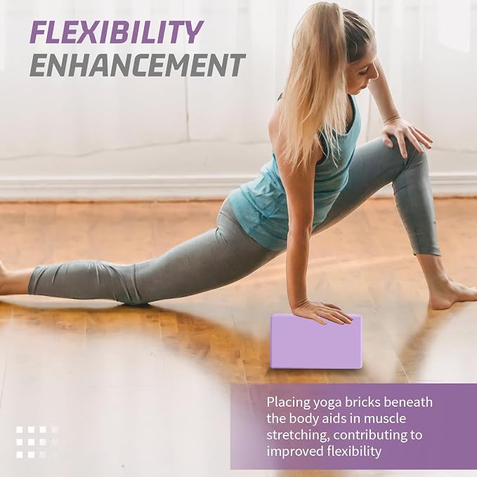 Yoga Blocks 2 Pack 3x6x9IN Foam Block Supportive Latex-Free with Beveled Edges, Non-Slip Exercise Blocks for Pilates, Meditation, Balance, Stretching and Deep Poses