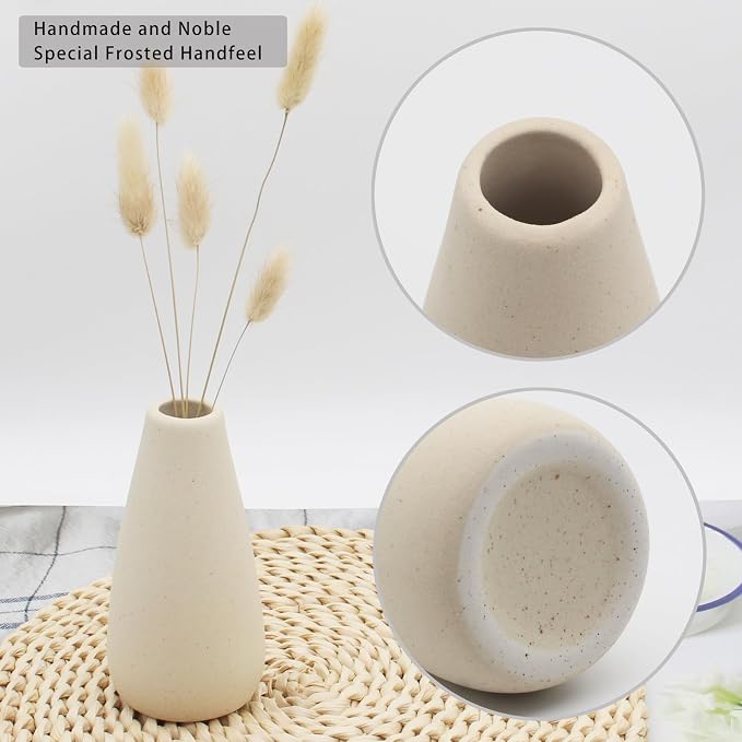 YANLING 6 Pack Modern Small Vase for Flowers, Light Yellow Ceramic Vases | for Pampas Grass, Boho Vases for Home Decor Table Shelf Office Bedroom