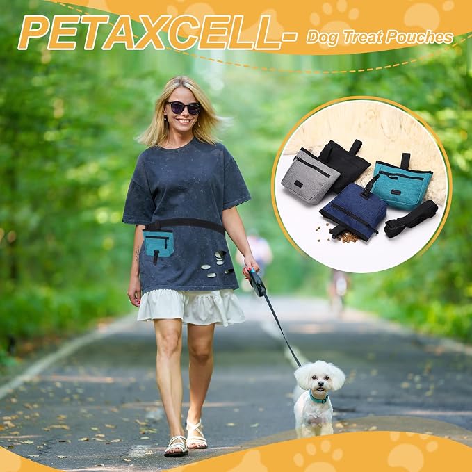 Dog Treat Pouch, Pet Puppies Pouch for Dog Training Behavior Small Fanny Zipper Holder with Belt Portable Reusable (1Pcs, Navy Blue), for Outdoor/Walking/Pets Feed Snack Reward