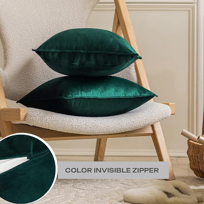 JIAHANNHA Velvet Green Throw Pillow Covers 24”x24”Pack of 2 Soft Decorative | Square Cushion Covers for Couch Sofa Bed Livingroom Car Home Decor,60x60Cm