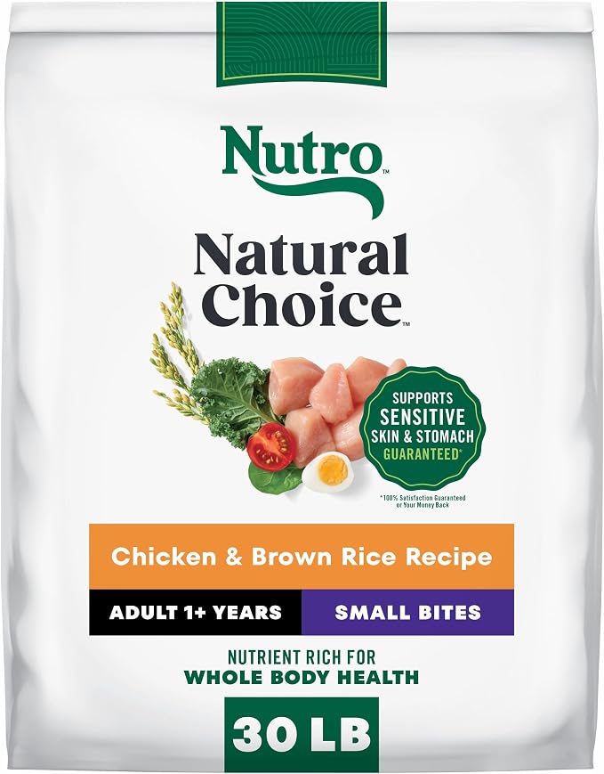 Nutro Natural Choice Small Bites Dry Dog Food, Chicken & Rice, 30 lb | Non-GMO, Real chicken #1 ingredient, no by-product meal/corn, wheat, soy, supports energy, bones, muscles & dental health